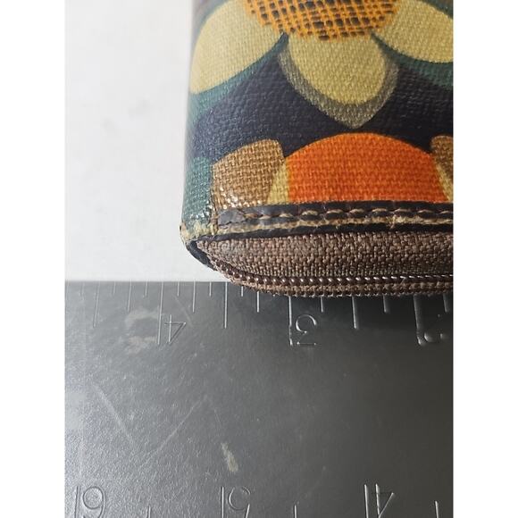 FOSSIL Key•Per Zip Around Wallet Clutch Fall Flowers Coated Canvas 8"x4" - Picture 14 of 15